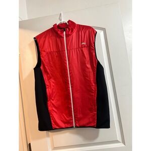 Kjus Mens Red Black Zip Front Golf Vest‎ Puffer Lightweight Full Zip